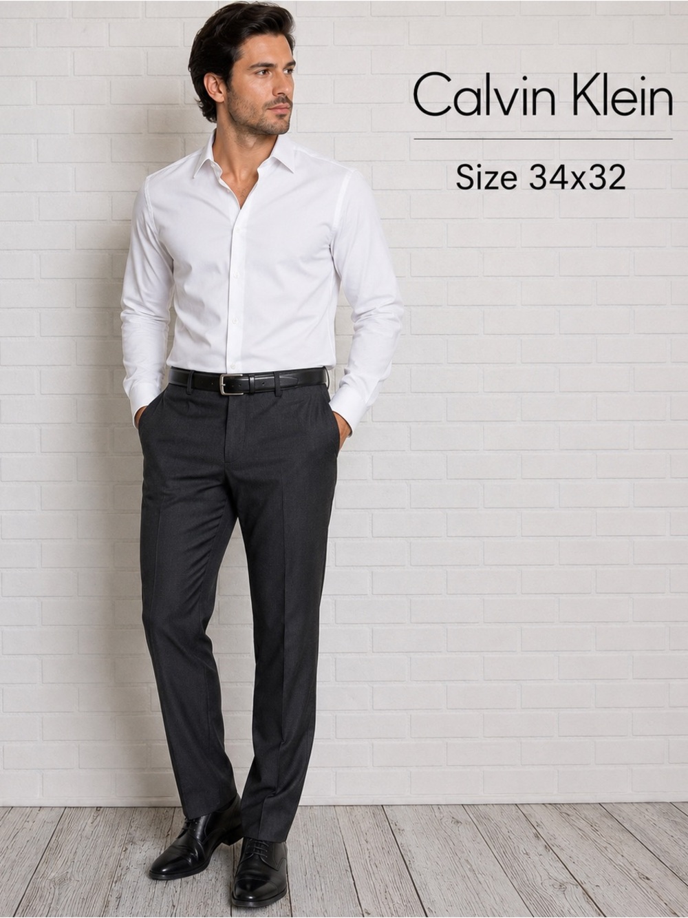 Calvin Klein Men’s 34x32 Charcoal Gray Dress Pants Flat Front Straight Leg